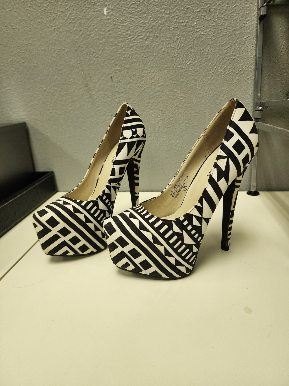 Bumper Black & White Geometric Platform Stiletto Pumps